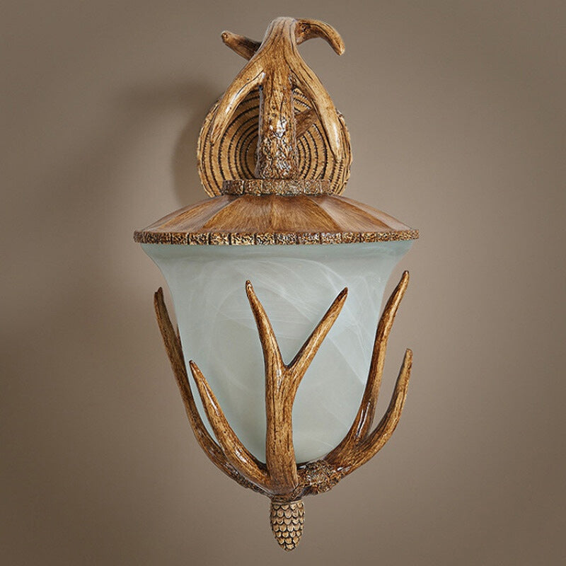 Resin Hand-Carved Antler Lantern 3-Light Wall Sconce Lamp