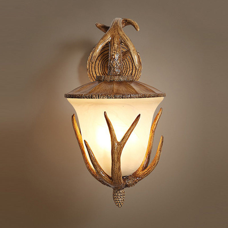 Resin Hand-Carved Antler Lantern 3-Light Wall Sconce Lamp