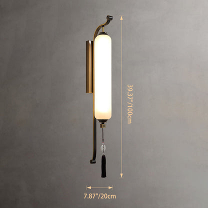 Chinese Jade Tassel Decoration Column LED Wall Sconce Lamp
