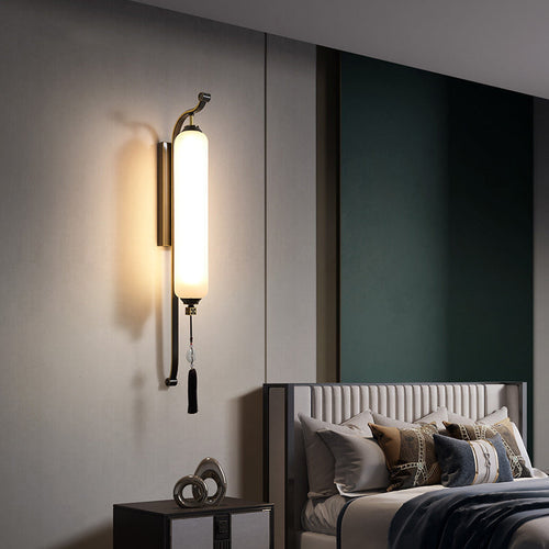 Chinese Jade Tassel Decoration Column LED Wall Sconce Lamp