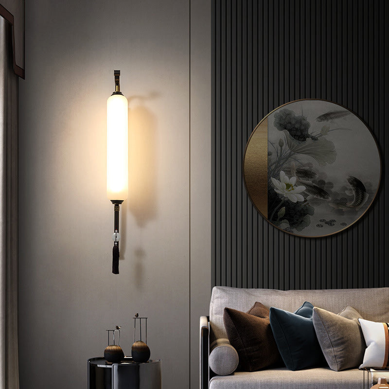 Chinese Jade Tassel Decoration Column LED Wall Sconce Lamp