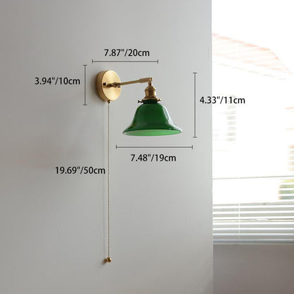 Brass Pull Switch 1-Light Hanging Wall Sconce Lamp