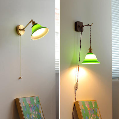 Brass Pull Switch 1-Light Hanging Wall Sconce Lamp