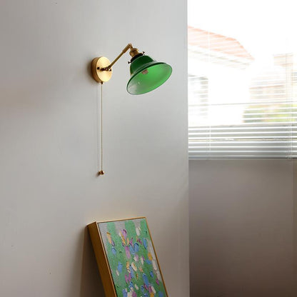 Brass Pull Switch 1-Light Hanging Wall Sconce Lamp