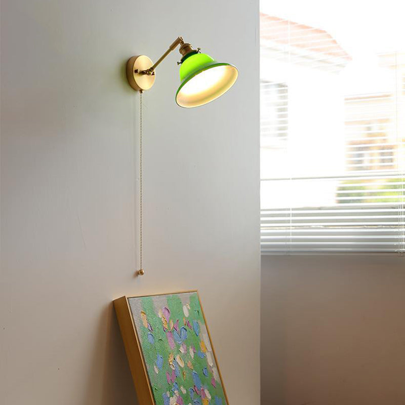 Brass Pull Switch 1-Light Hanging Wall Sconce Lamp
