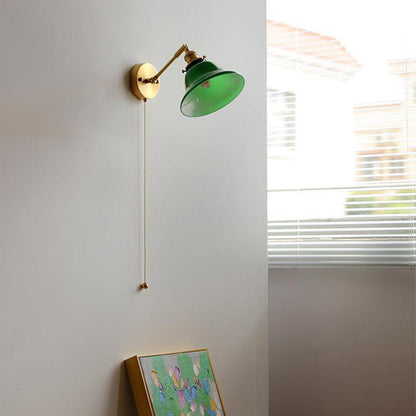 Brass Pull Switch 1-Light Hanging Wall Sconce Lamp