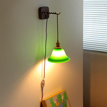 Brass Pull Switch 1-Light Hanging Wall Sconce Lamp