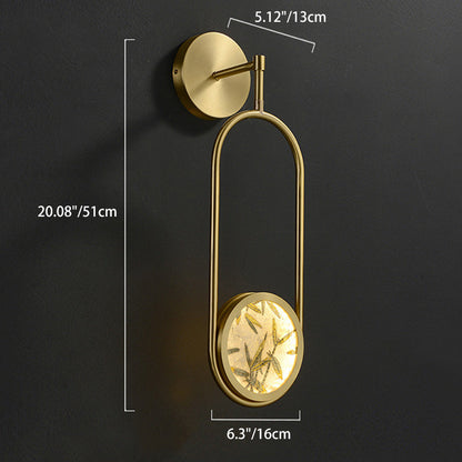 Chinese Glass Oval Bamboo Leaf LED Wall Sconce Lamp
