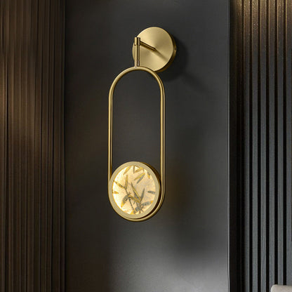 Chinese Glass Oval Bamboo Leaf LED Wall Sconce Lamp