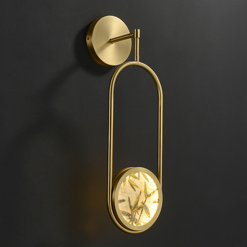 Chinese Glass Oval Bamboo Leaf LED Wall Sconce Lamp