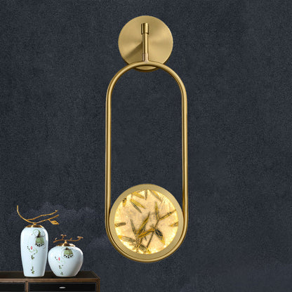 Chinese Glass Oval Bamboo Leaf LED Wall Sconce Lamp