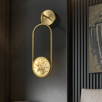 Chinese Glass Oval Bamboo Leaf LED Wall Sconce Lamp