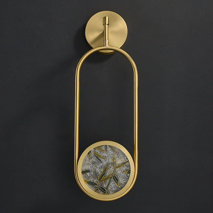 Chinese Glass Oval Bamboo Leaf LED Wall Sconce Lamp