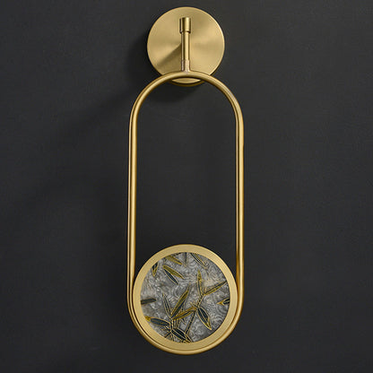 Chinese Glass Oval Bamboo Leaf LED Wall Sconce Lamp