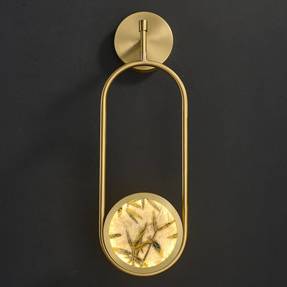 Chinese Glass Oval Bamboo Leaf LED Wall Sconce Lamp