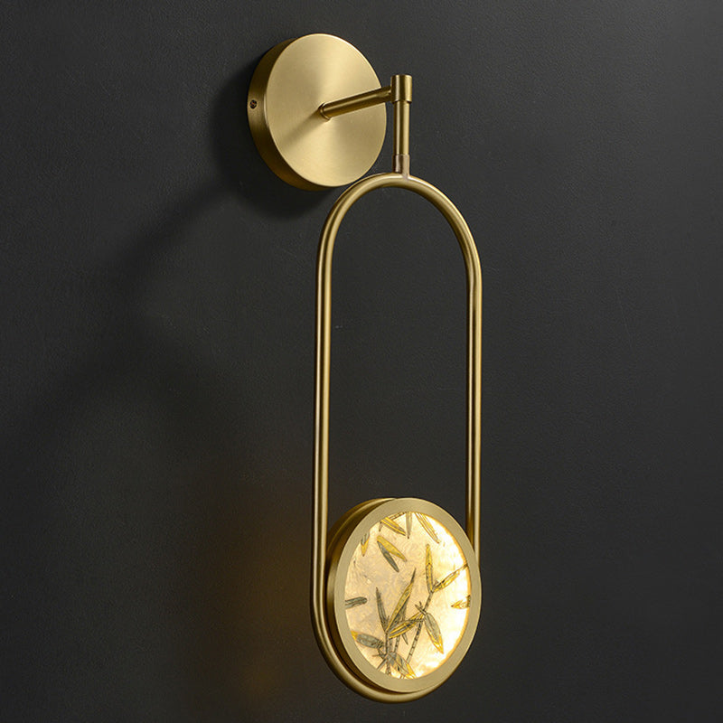 Chinese Glass Oval Bamboo Leaf LED Wall Sconce Lamp