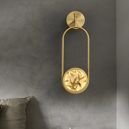 Chinese Glass Oval Bamboo Leaf LED Wall Sconce Lamp