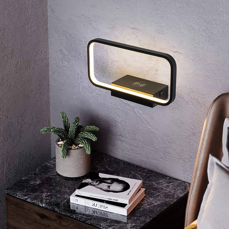 Iron Wireless Phone Charging LED Wall Sconce Lamp