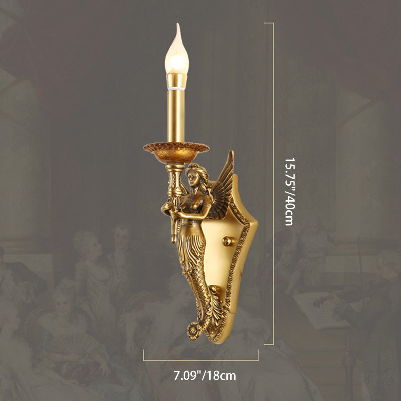 Full Copper Mermaid Candle 1-Light Wall Sconce Lamp