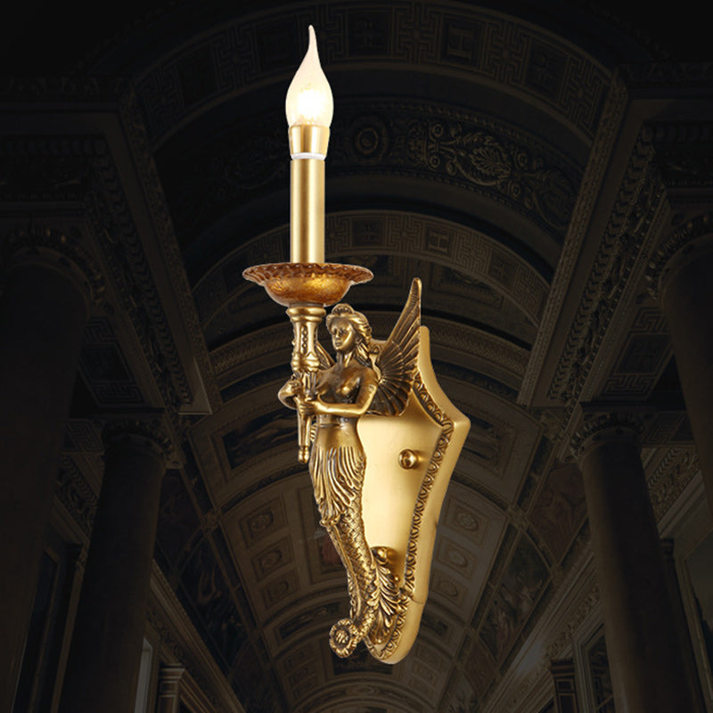 Full Copper Mermaid Candle 1-Light Wall Sconce Lamp