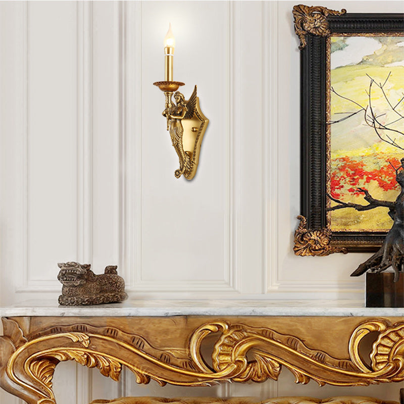 Full Copper Mermaid Candle 1-Light Wall Sconce Lamp