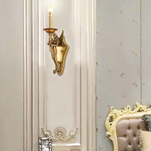 Full Copper Mermaid Candle 1-Light Wall Sconce Lamp