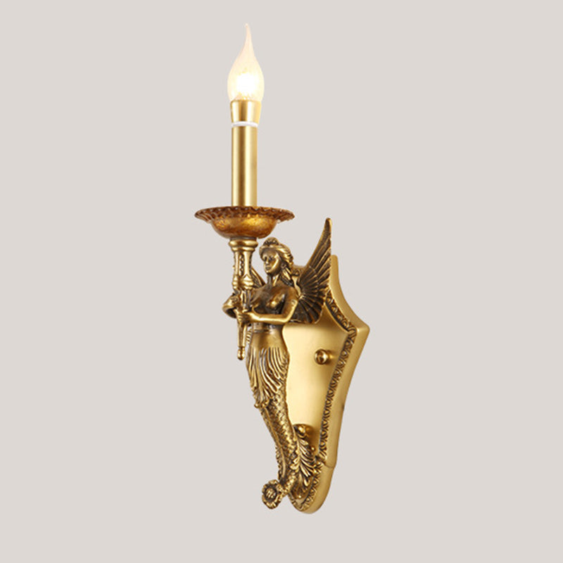 Full Copper Mermaid Candle 1-Light Wall Sconce Lamp