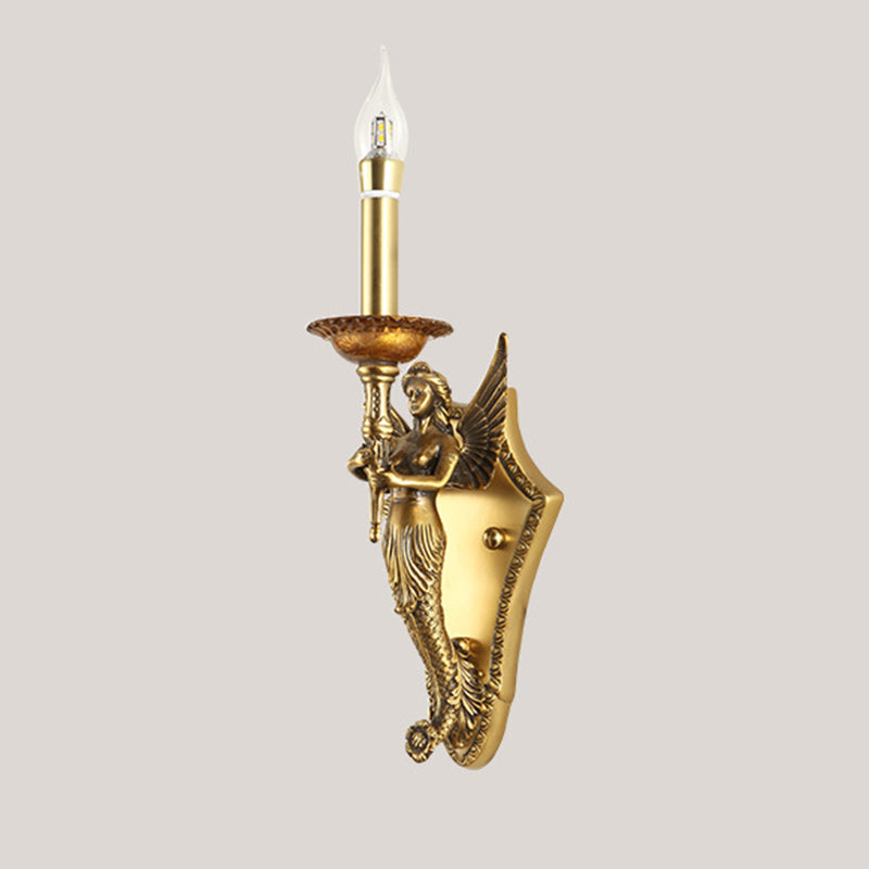 Full Copper Mermaid Candle 1-Light Wall Sconce Lamp