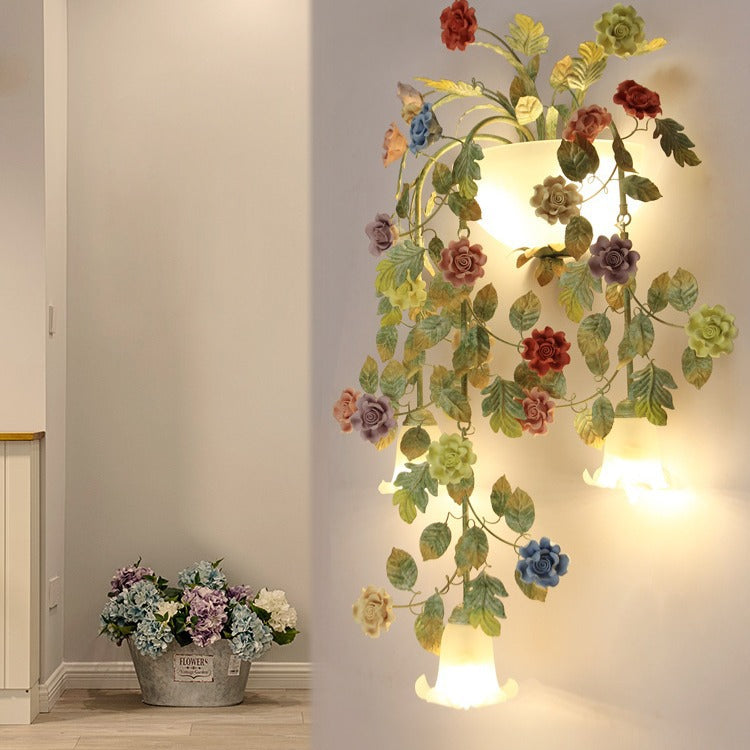 Farmhouse Rose Floral Decorative 5-Light Wall Sconce Lamp