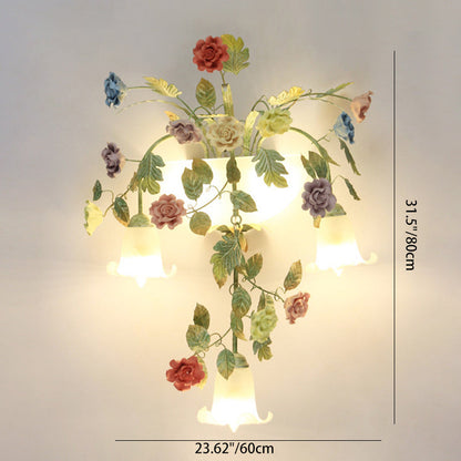 Farmhouse Rose Floral Decorative 5-Light Wall Sconce Lamp