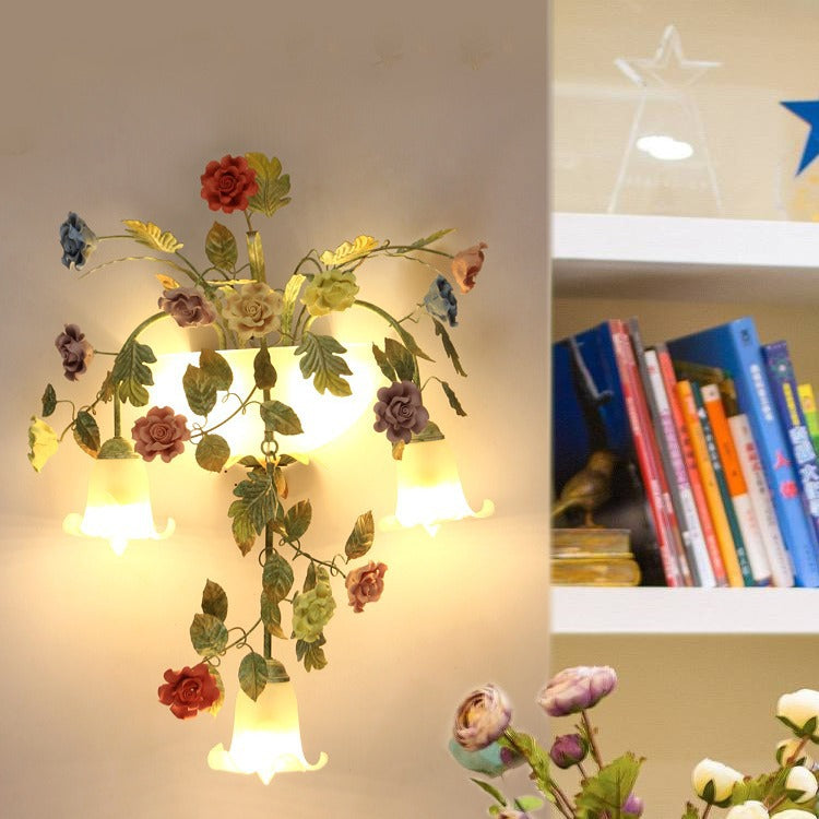 Farmhouse Rose Floral Decorative 5-Light Wall Sconce Lamp
