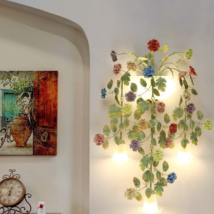 Farmhouse Rose Floral Decorative 5-Light Wall Sconce Lamp