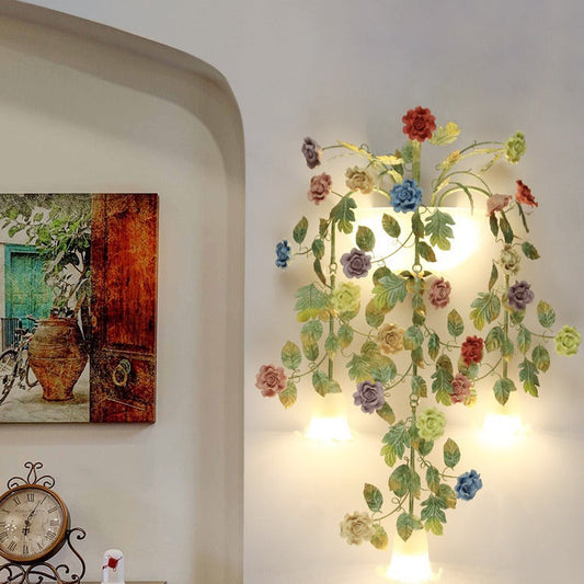Farmhouse Rose Floral Decorative 5-Light Wall Sconce Lamp