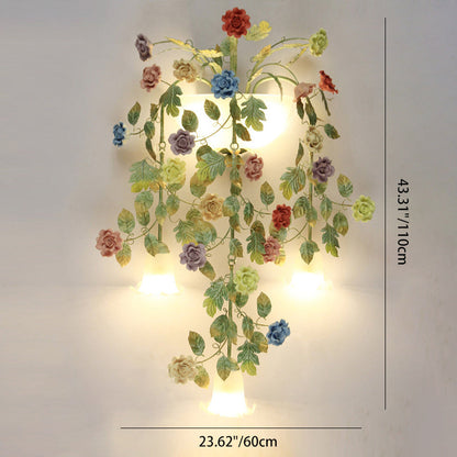 Farmhouse Rose Floral Decorative 5-Light Wall Sconce Lamp