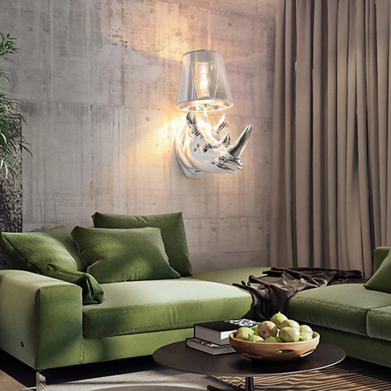 Creative Resin And Fabric Rhino 1-Light Wall Sconce Lamp