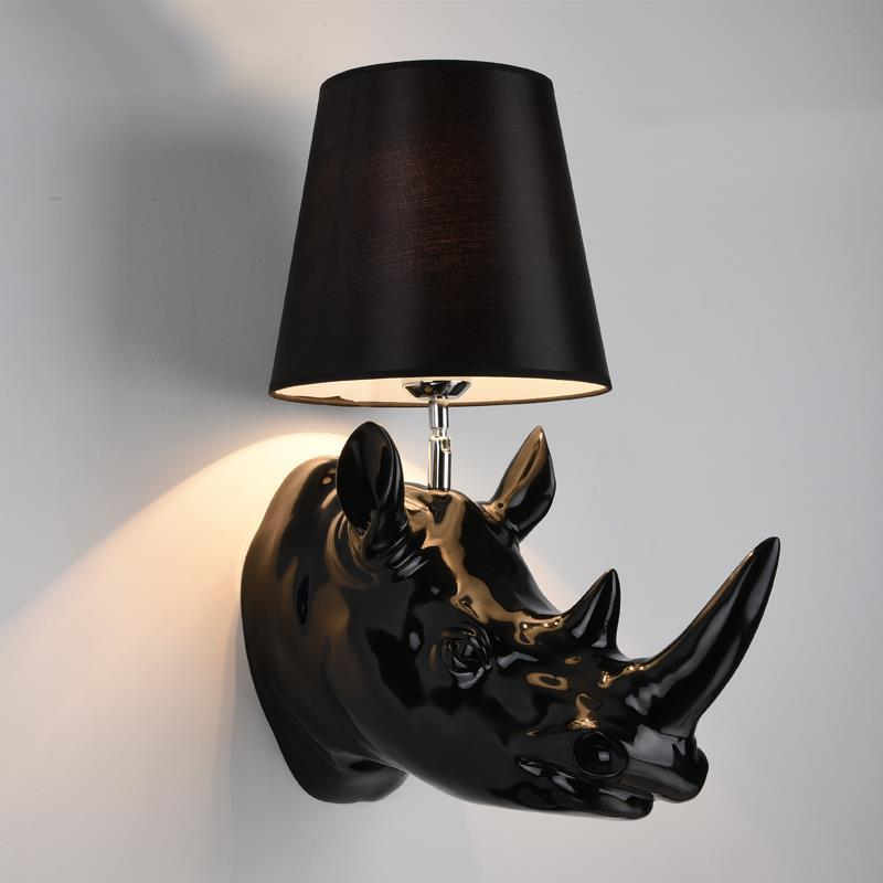 Creative Resin And Fabric Rhino 1-Light Wall Sconce Lamp