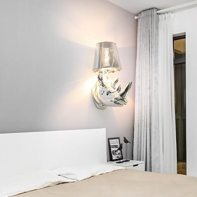 Creative Resin And Fabric Rhino 1-Light Wall Sconce Lamp