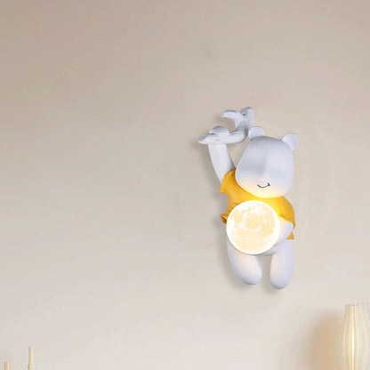 Kids & PLA Cartoon Bear With Moon 1-Light Wall Sconce Lamp