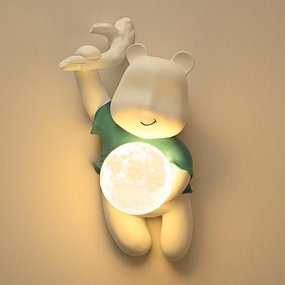 Kids & PLA Cartoon Bear With Moon 1-Light Wall Sconce Lamp