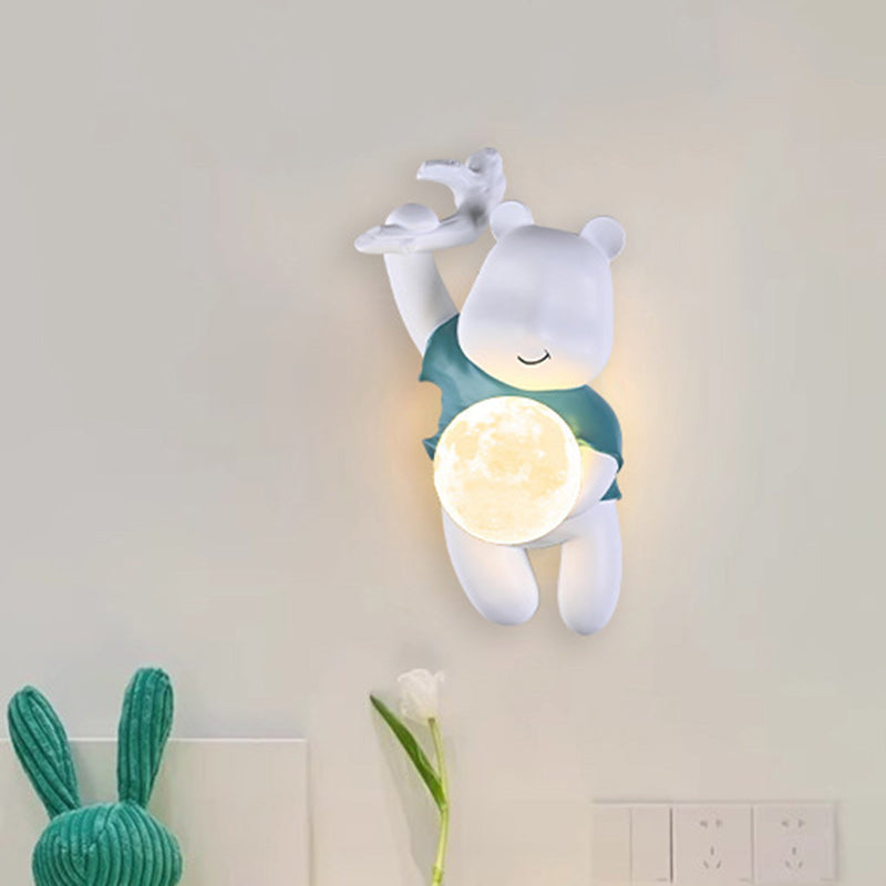 Kids & PLA Cartoon Bear With Moon 1-Light Wall Sconce Lamp