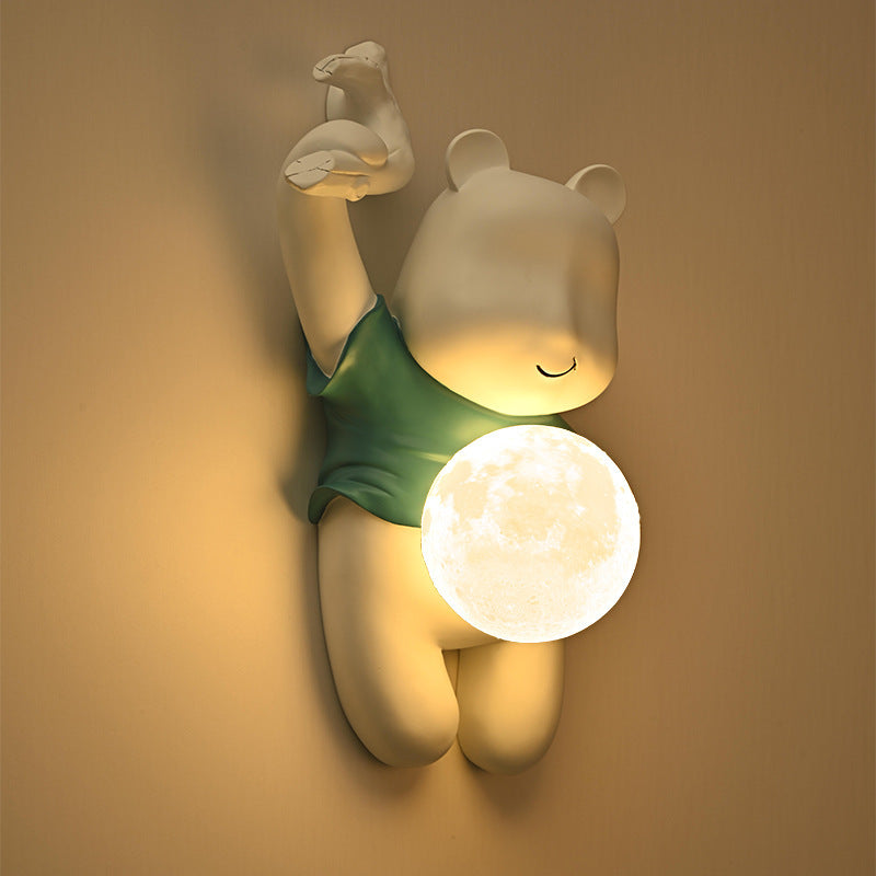Kids & PLA Cartoon Bear With Moon 1-Light Wall Sconce Lamp