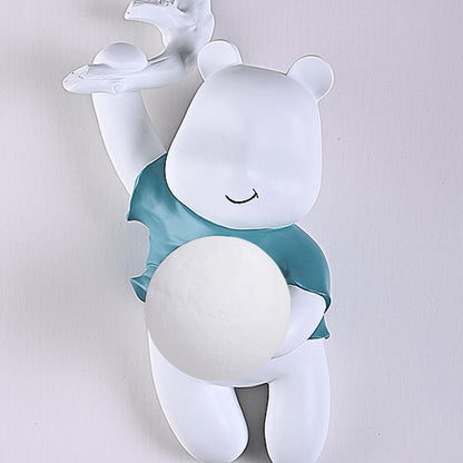 Kids & PLA Cartoon Bear With Moon 1-Light Wall Sconce Lamp