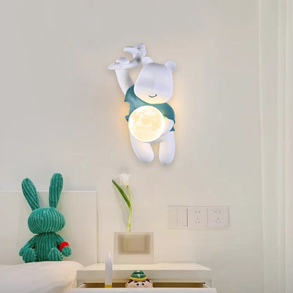Kids & PLA Cartoon Bear With Moon 1-Light Wall Sconce Lamp