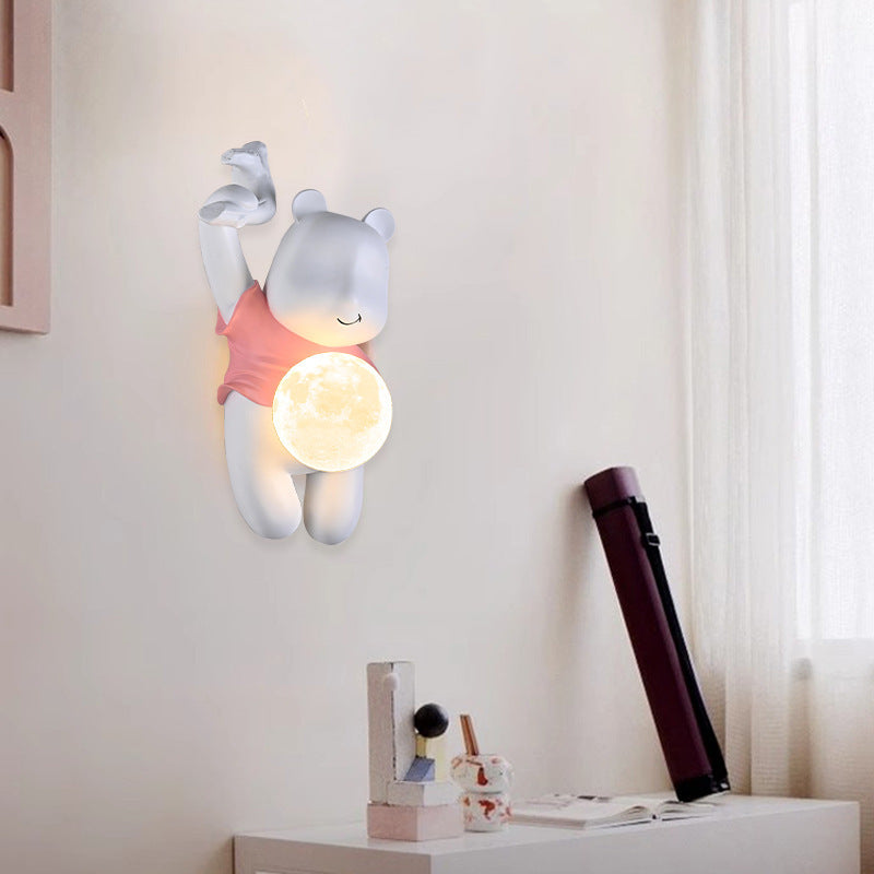Kids & PLA Cartoon Bear With Moon 1-Light Wall Sconce Lamp