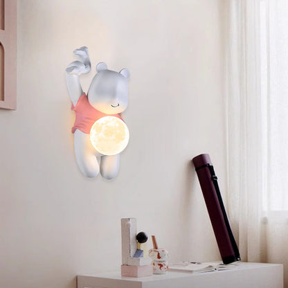 Kids & PLA Cartoon Bear With Moon 1-Light Wall Sconce Lamp