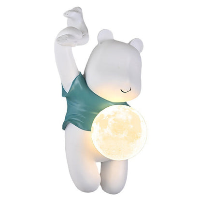 Kids & PLA Cartoon Bear With Moon 1-Light Wall Sconce Lamp