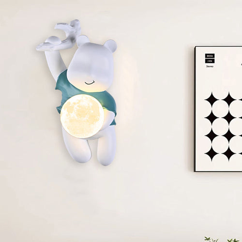 Kids & PLA Cartoon Bear With Moon 1-Light Wall Sconce Lamp