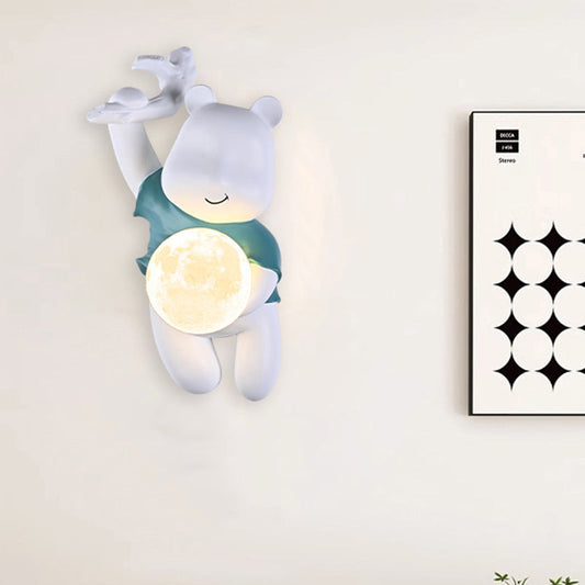 Kids & PLA Cartoon Bear With Moon 1-Light Wall Sconce Lamp