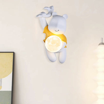 Kids & PLA Cartoon Bear With Moon 1-Light Wall Sconce Lamp