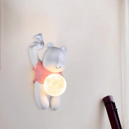 Kids & PLA Cartoon Bear With Moon 1-Light Wall Sconce Lamp